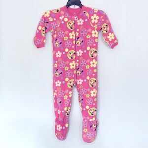Disney | Minnie Mouse Footed Pink Fleece Multicolored Floral Pajamas Sle…
